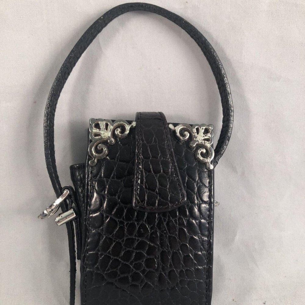 BRIGHTON Mini Cross Body Black Brown Croc Leather